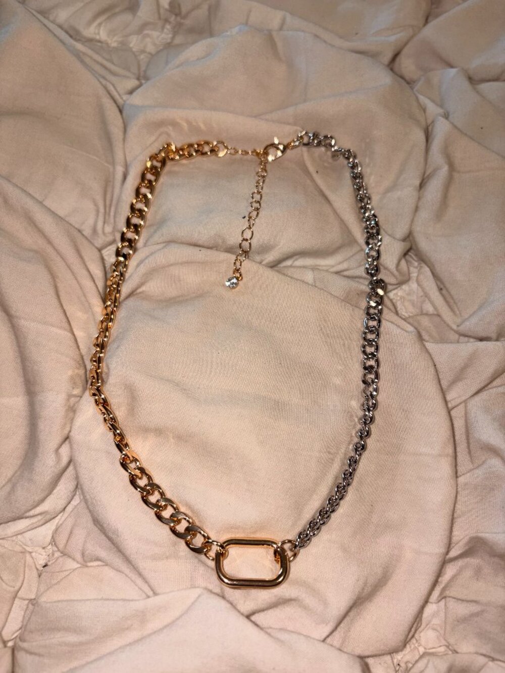 Free People Mixed Metal Half Gold Half Silver Cuban Curb Chain Necklace